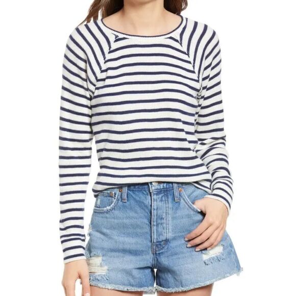 TREASURE & BOND Striped Long Sleeve Thermal Top Navy XS - Picture 2 of 7